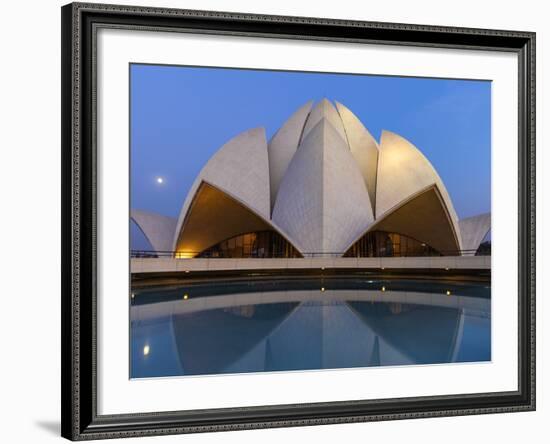 India, Delhi, New Delhi, Full Moon Over the Bahai House of Worship Know As the The Lotus Temple-Jane Sweeney-Framed Photographic Print