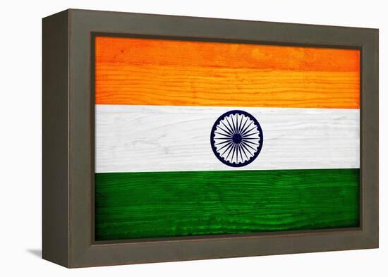 India Flag Design with Wood Patterning - Flags of the World Series-Philippe Hugonnard-Framed Stretched Canvas