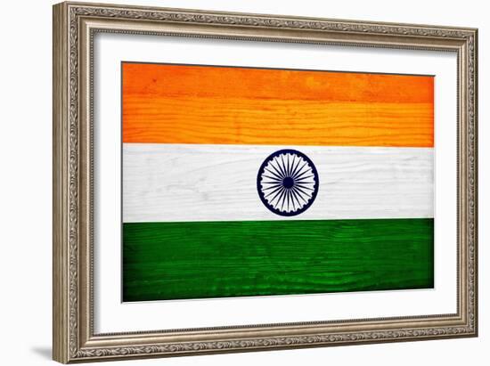 India Flag Design with Wood Patterning - Flags of the World Series-Philippe Hugonnard-Framed Art Print