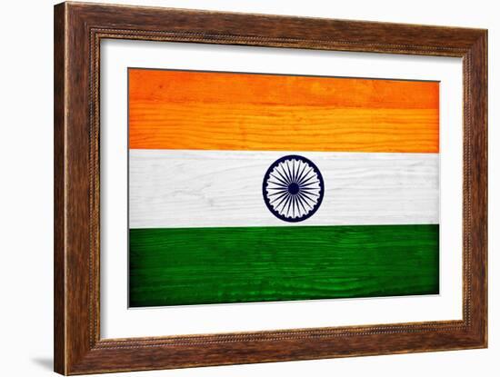 India Flag Design with Wood Patterning - Flags of the World Series-Philippe Hugonnard-Framed Art Print