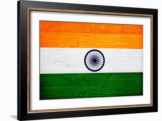 India Flag Design with Wood Patterning - Flags of the World Series-Philippe Hugonnard-Framed Art Print