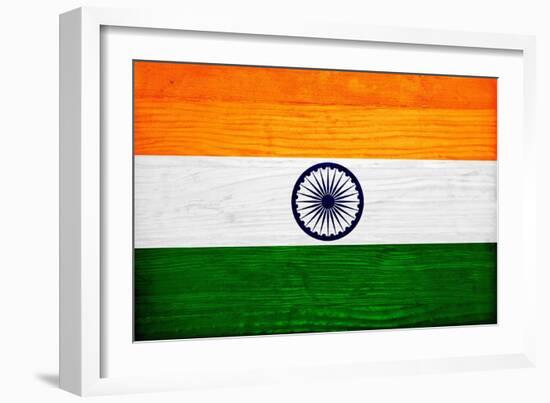 India Flag Design with Wood Patterning - Flags of the World Series-Philippe Hugonnard-Framed Art Print