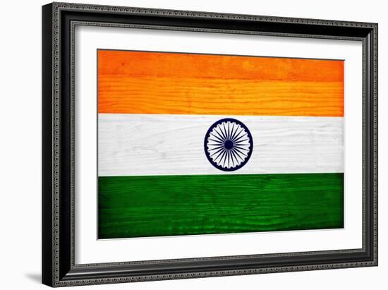 India Flag Design with Wood Patterning - Flags of the World Series-Philippe Hugonnard-Framed Art Print