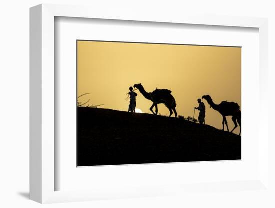 India, Gujarat, Bhuj, Great Rann of Kutch, Tribe. Camels and tribesmen-Ellen Goff-Framed Photographic Print