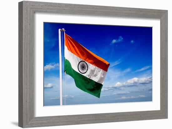 India Indian Flag In Blue Sky-f9photos-Framed Art Print