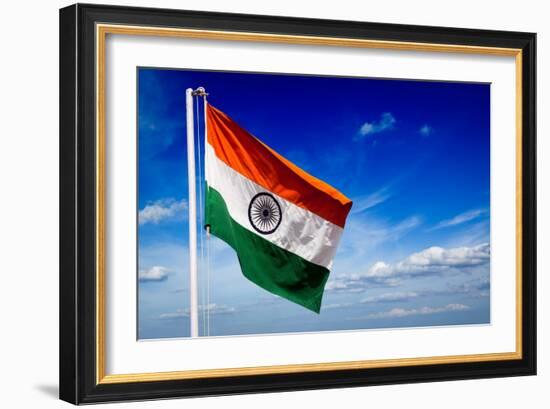 India Indian Flag In Blue Sky-f9photos-Framed Art Print