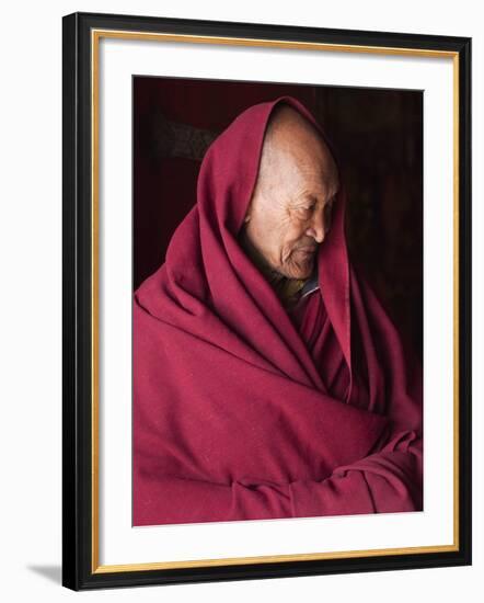 India, Ladakh, Likir, Senior Monk at Likir Monastery, Ladakh, India-Katie Garrod-Framed Photographic Print