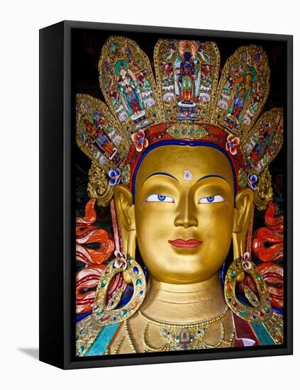 India, Ladakh, Thiksey, the Immense and Beautifully Gilded Maitreya Buddha in the Chamkhang Temple-Katie Garrod-Framed Premier Image Canvas