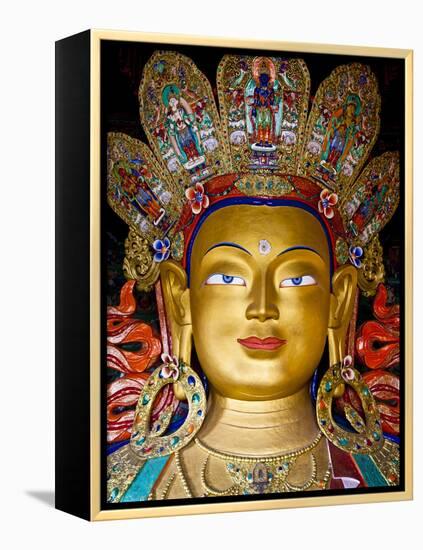 India, Ladakh, Thiksey, the Immense and Beautifully Gilded Maitreya Buddha in the Chamkhang Temple-Katie Garrod-Framed Premier Image Canvas