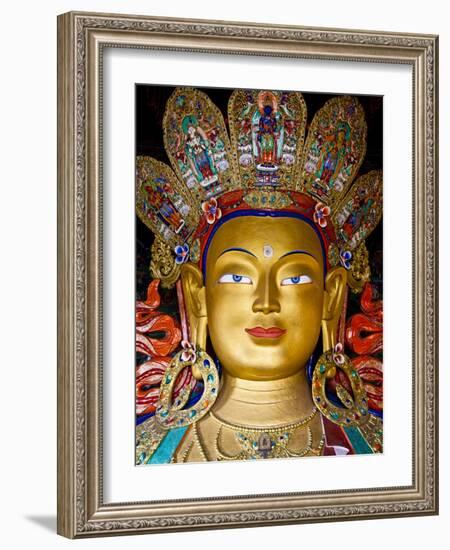 India, Ladakh, Thiksey, the Immense and Beautifully Gilded Maitreya Buddha in the Chamkhang Temple-Katie Garrod-Framed Photographic Print