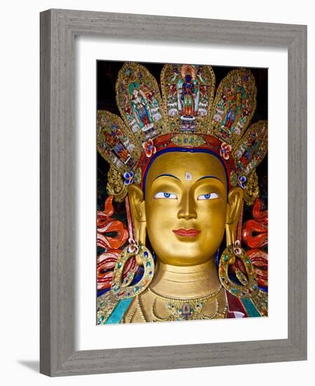 India, Ladakh, Thiksey, the Immense and Beautifully Gilded Maitreya Buddha in the Chamkhang Temple-Katie Garrod-Framed Photographic Print