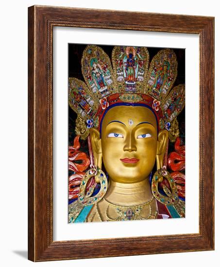 India, Ladakh, Thiksey, the Immense and Beautifully Gilded Maitreya Buddha in the Chamkhang Temple-Katie Garrod-Framed Photographic Print