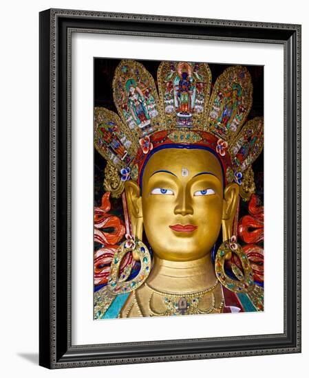 India, Ladakh, Thiksey, the Immense and Beautifully Gilded Maitreya Buddha in the Chamkhang Temple-Katie Garrod-Framed Photographic Print