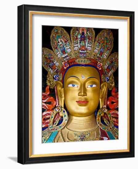 India, Ladakh, Thiksey, the Immense and Beautifully Gilded Maitreya Buddha in the Chamkhang Temple-Katie Garrod-Framed Photographic Print