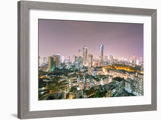 India, Maharashtra, Mumbai, View of the City of Mumbai City Centre at Night from Kemp's Corner-Alex Robinson-Framed Photographic Print