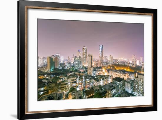 India, Maharashtra, Mumbai, View of the City of Mumbai City Centre at Night from Kemp's Corner-Alex Robinson-Framed Photographic Print