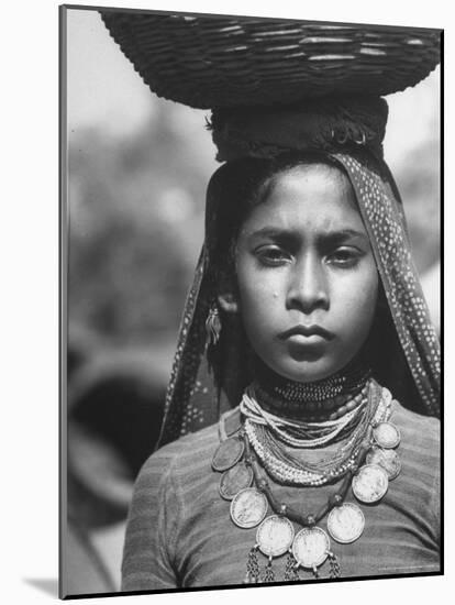 India Native Wearing Traditional Clothing, Carrying Basket on Her Head-Margaret Bourke-White-Mounted Photographic Print