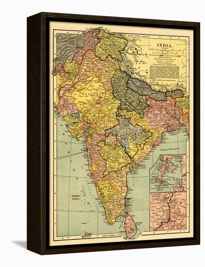 India - Panoramic Map-Lantern Press-Framed Stretched Canvas