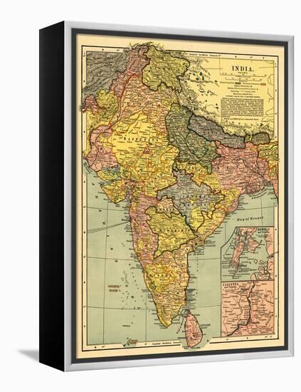 India - Panoramic Map-Lantern Press-Framed Stretched Canvas