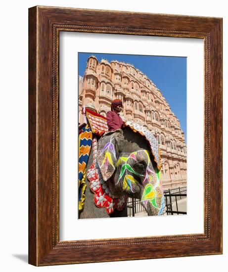 India, Rajasthan, Jaipur, Ceremonial Decorated Elephant Outside the Hawa Mahal, Palace of the Winds-Gavin Hellier-Framed Photographic Print