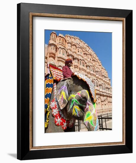 India, Rajasthan, Jaipur, Ceremonial Decorated Elephant Outside the Hawa Mahal, Palace of the Winds-Gavin Hellier-Framed Photographic Print