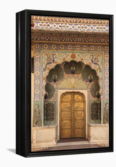 India, Rajasthan, Jaipur, Peacock Door at City Palace-Alida Latham-Framed Premier Image Canvas