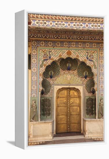 India, Rajasthan, Jaipur, Peacock Door at City Palace-Alida Latham-Framed Premier Image Canvas