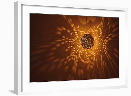 India, Rajasthan, Jaisalmer. Pierced Lamp and Shadows Against Wall-Alida Latham-Framed Photographic Print