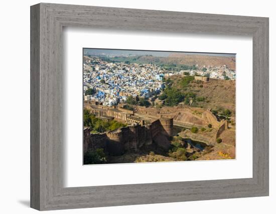 India, Rajasthan, Jodhpur. Mehrangarh Fort, view from tower of old city wall and houses beyond pain-Alison Jones-Framed Photographic Print