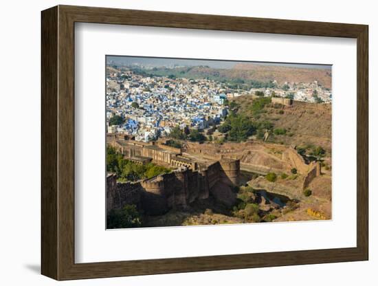 India, Rajasthan, Jodhpur. Mehrangarh Fort, view from tower of old city wall and houses beyond pain-Alison Jones-Framed Photographic Print