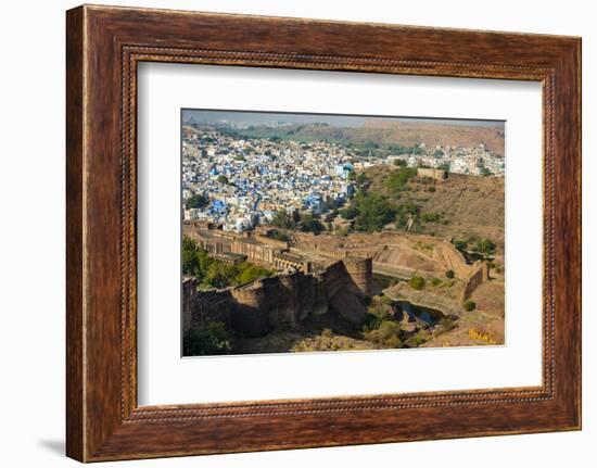 India, Rajasthan, Jodhpur. Mehrangarh Fort, view from tower of old city wall and houses beyond pain-Alison Jones-Framed Photographic Print