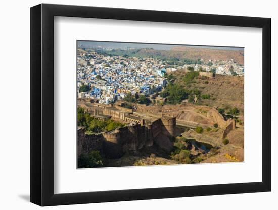 India, Rajasthan, Jodhpur. Mehrangarh Fort, view from tower of old city wall and houses beyond pain-Alison Jones-Framed Photographic Print