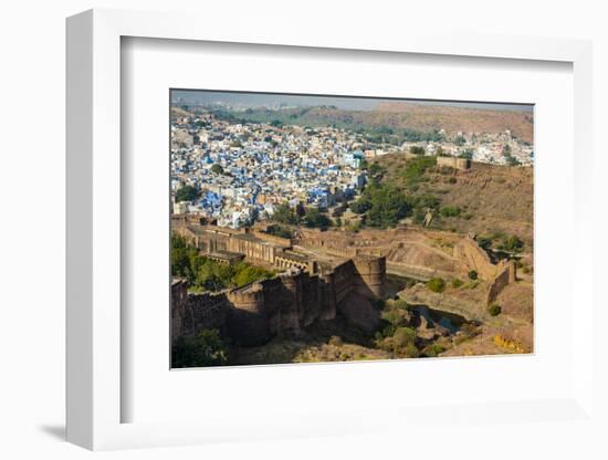 India, Rajasthan, Jodhpur. Mehrangarh Fort, view from tower of old city wall and houses beyond pain-Alison Jones-Framed Photographic Print
