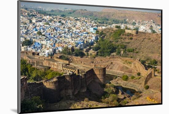 India, Rajasthan, Jodhpur. Mehrangarh Fort, view from tower of old city wall and houses beyond pain-Alison Jones-Mounted Photographic Print