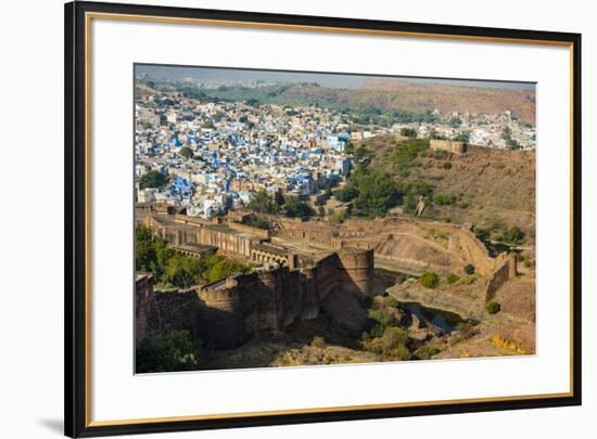 India, Rajasthan, Jodhpur. Mehrangarh Fort, view from tower of old city wall and houses beyond pain-Alison Jones-Framed Photographic Print