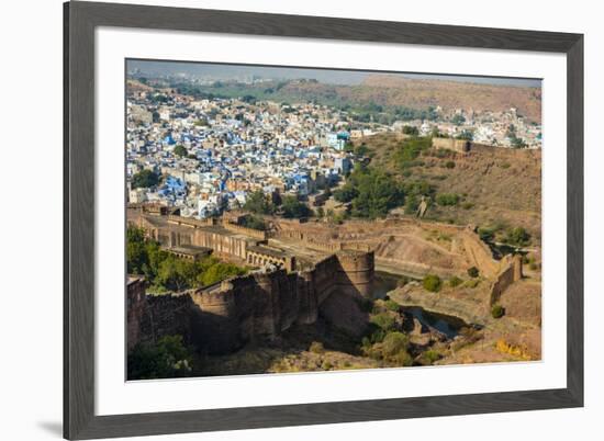 India, Rajasthan, Jodhpur. Mehrangarh Fort, view from tower of old city wall and houses beyond pain-Alison Jones-Framed Photographic Print