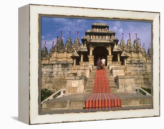 India, Rajasthan, Ranakpur, a Couple Descend Steps at the Famous Chaumukha Mandir, an Elaborately S-Amar Grover-Framed Premier Image Canvas