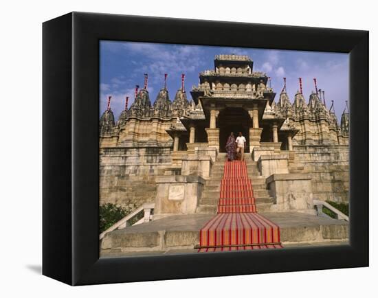 India, Rajasthan, Ranakpur, a Couple Descend Steps at the Famous Chaumukha Mandir, an Elaborately S-Amar Grover-Framed Premier Image Canvas