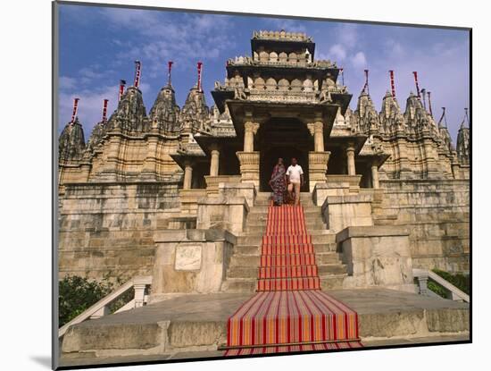 India, Rajasthan, Ranakpur, a Couple Descend Steps at the Famous Chaumukha Mandir, an Elaborately S-Amar Grover-Mounted Photographic Print