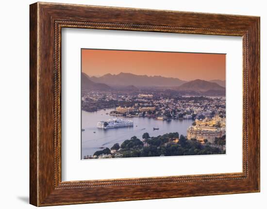 India, Rajasthan, Udaipur, Elevated View of Lake Pichola and Udaipur City-Michele Falzone-Framed Photographic Print