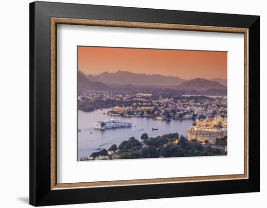 India, Rajasthan, Udaipur, Elevated View of Lake Pichola and Udaipur City-Michele Falzone-Framed Photographic Print