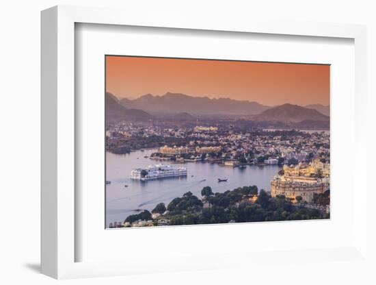 India, Rajasthan, Udaipur, Elevated View of Lake Pichola and Udaipur City-Michele Falzone-Framed Photographic Print