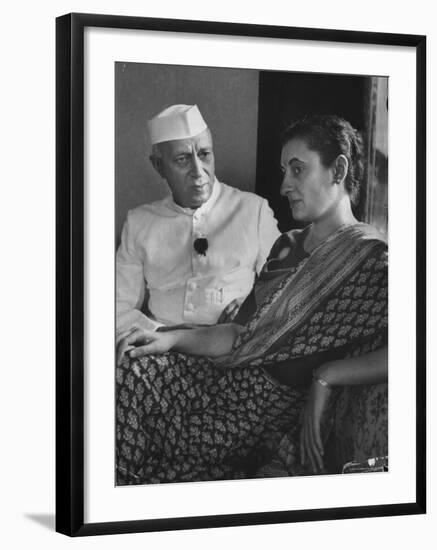 India's Prime Minister Jawaharlal Nehru with Daughter Indira Gandhi at the Asia African Conference-Lisa Larsen-Framed Premium Photographic Print