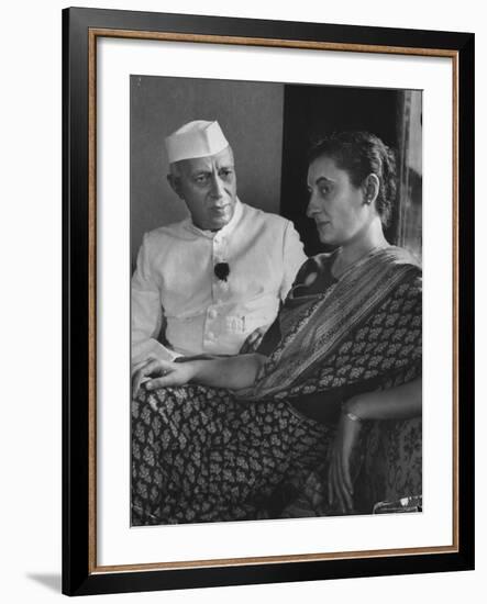 India's Prime Minister Jawaharlal Nehru with Daughter Indira Gandhi at the Asia African Conference-Lisa Larsen-Framed Premium Photographic Print