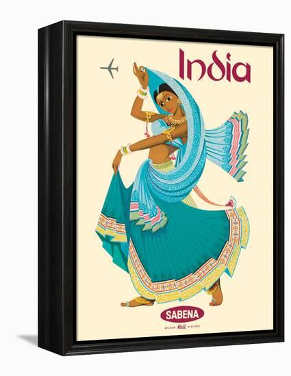 India - Sabena Belgian World Airlines - Native Indian Dancer, Vintage Airline Travel Poster, 1969-Pacifica Island Art-Framed Stretched Canvas