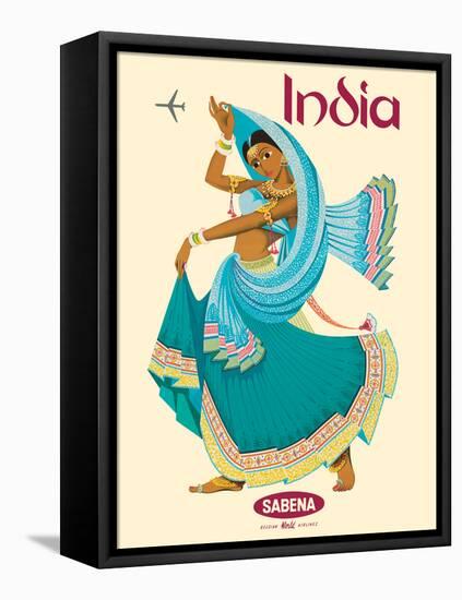 India - Sabena Belgian World Airlines - Native Indian Dancer, Vintage Airline Travel Poster, 1969-Pacifica Island Art-Framed Stretched Canvas