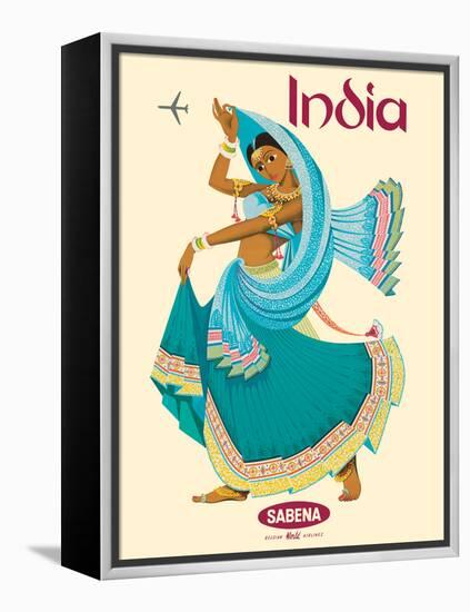 India - Sabena Belgian World Airlines - Native Indian Dancer, Vintage Airline Travel Poster, 1969-Pacifica Island Art-Framed Stretched Canvas