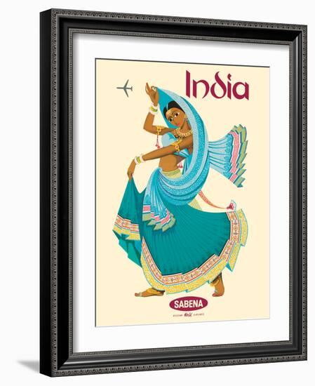 India - Sabena Belgian World Airlines - Native Indian Dancer, Vintage Airline Travel Poster, 1969-Pacifica Island Art-Framed Art Print