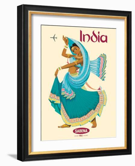 India - Sabena Belgian World Airlines - Native Indian Dancer, Vintage Airline Travel Poster, 1969-Pacifica Island Art-Framed Art Print