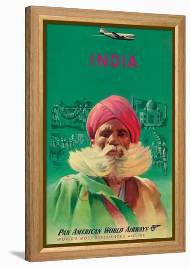 India - Sikh in Turban - Pan American World Airways - Vintage Airline Travel Poster, 1950s-Pacifica Island Art-Framed Stretched Canvas